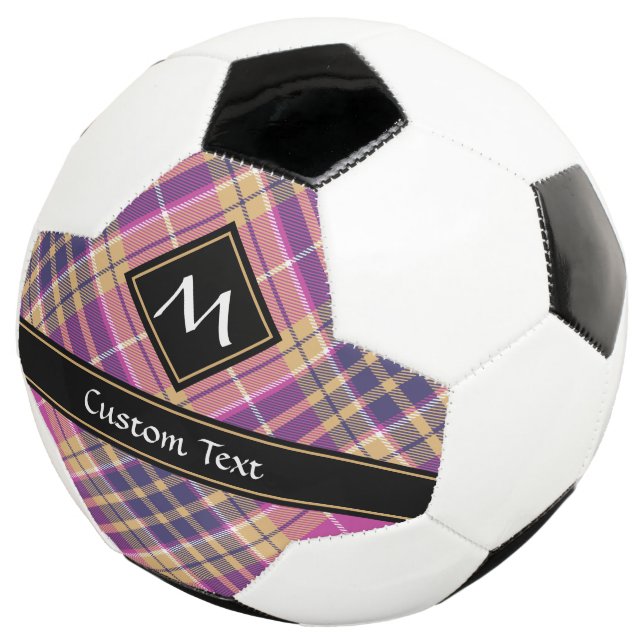 Pink, Gold and Blue Tartan Soccer Ball (Three Quarter)