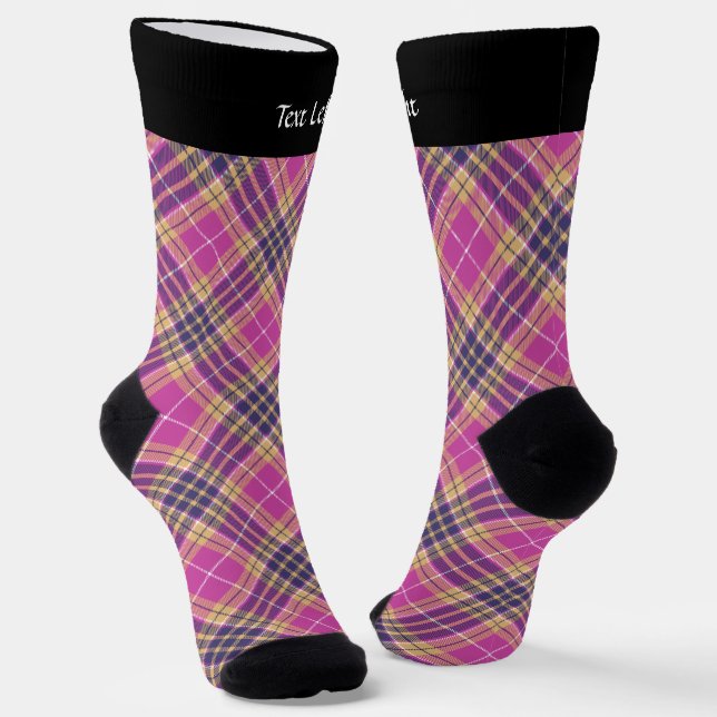Pink, Gold and Blue Tartan Socks (Angled)