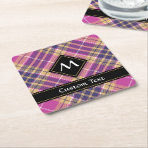 Pink, Gold and Blue Tartan Square Paper Coaster