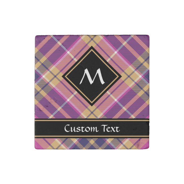 Pink, Gold and Blue Tartan Stone Magnet (Front)