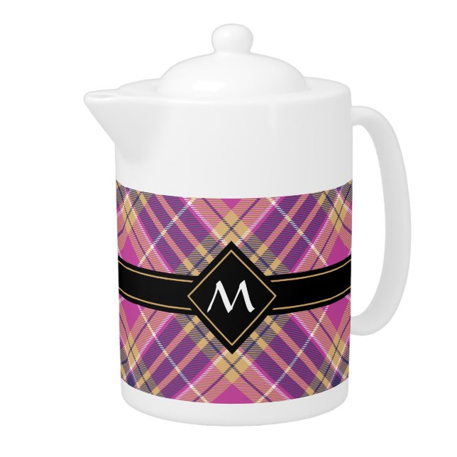 Pink, Gold and Blue Tartan Teapot (Right)