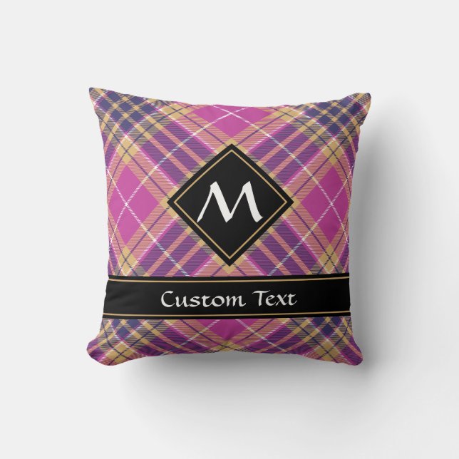 Pink, Gold and Blue Tartan Throw Pillow (Front)