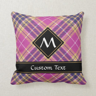 Pink, Gold and Blue Tartan Throw Pillow