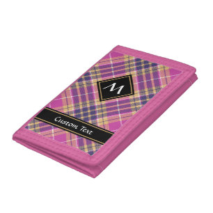 Pink, Gold and Blue Tartan Tri-fold Wallet