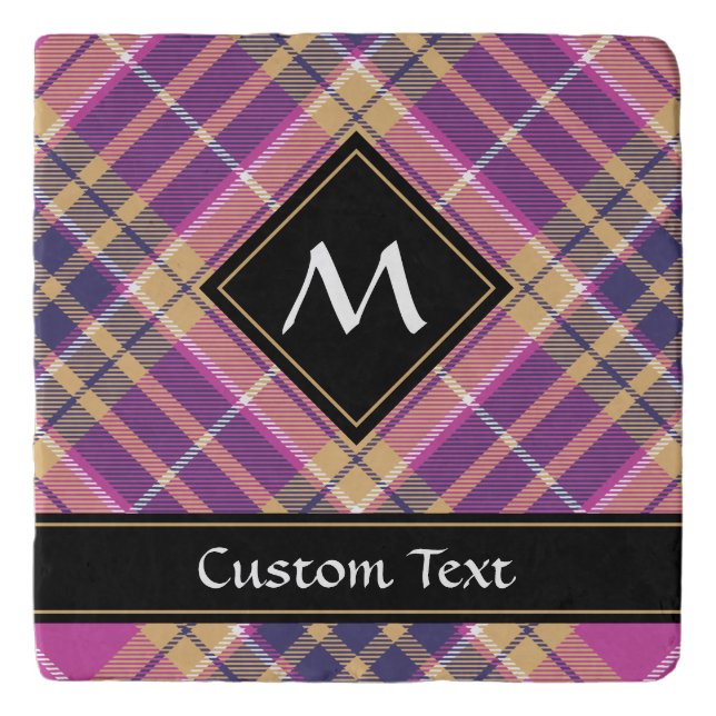 Pink, Gold and Blue Tartan Trivet (Front)