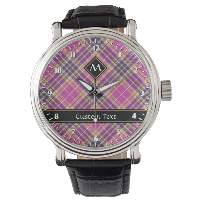 Pink, Gold and Blue Tartan Watch (Front)