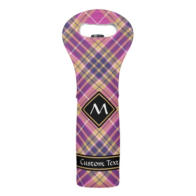 Pink, Gold and Blue Tartan Wine Bag (Front)