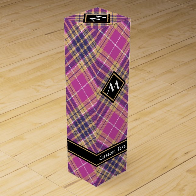 Pink, Gold and Blue Tartan Wine Box (Front)