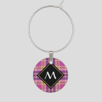 Pink, Gold and Blue Tartan Wine Charm