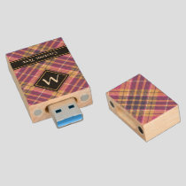 Pink, Gold and Blue Tartan Wood Flash Drive