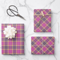 Pink, Gold and Blue Tartan Wrapping Paper Sheets