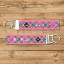Pink, Gold and Blue Tartan Wrist Keychain