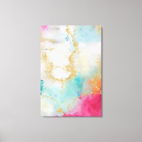 Pink Gold And Green Abstract Modern Art Painting  Canvas Print