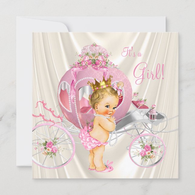 Pink Gold and Ivory Pearl Princess Baby Shower Invitation (Front)