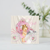 Pink Gold and Ivory Pearl Princess Baby Shower Invitation (Standing Front)