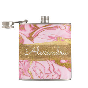 Pink, Gold and Marble with Gold Foil and Glitter Flask