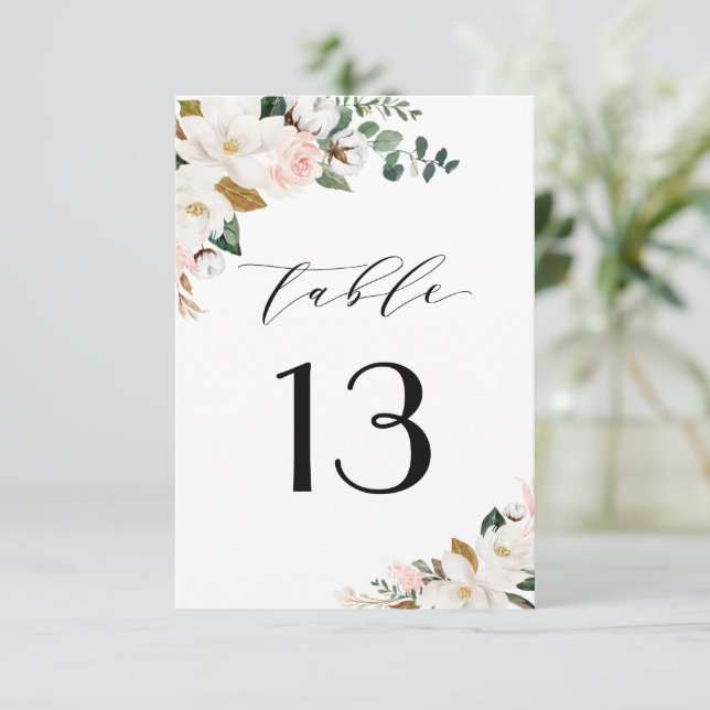 Pink Gold and White Magnolia Wedding Table Numbers (Standing Front)