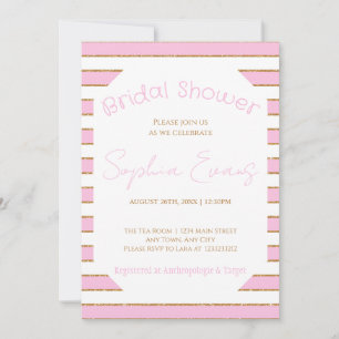 Pink Gold and White Striped Bridal Shower Invitation