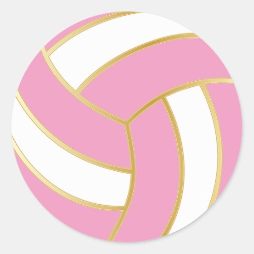 Pink Gold and White Volleyball Classic Round Sticker