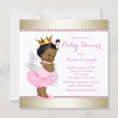 Pink Gold Angel Baby Girl Shower Invitation