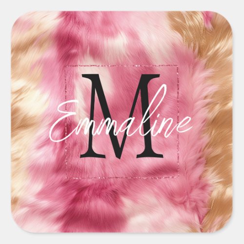 Pink Gold Animal Fur Square Sticker