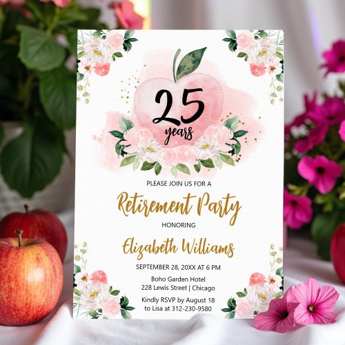 Pink Gold Apple Floral Teacher Retirement Party