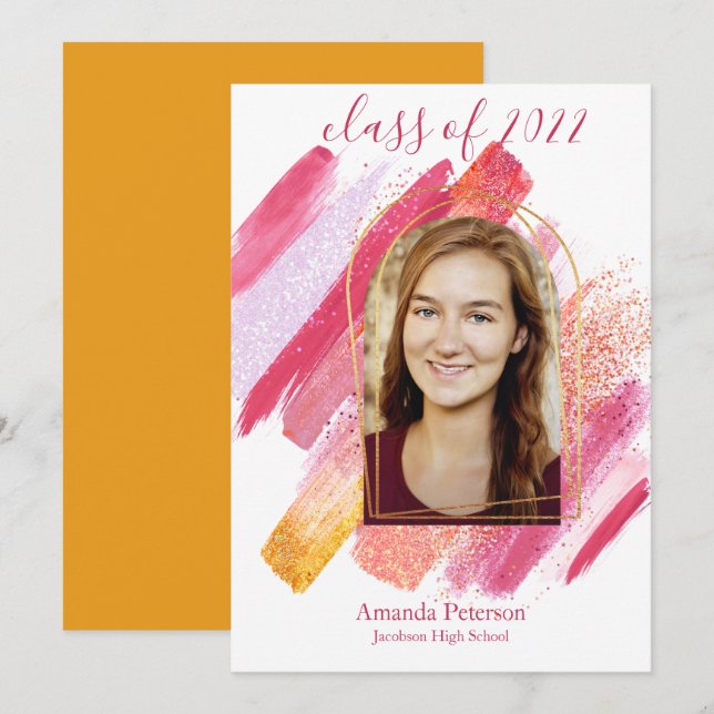 Pink & Gold Arched Graduation Announcement (Front/Back)