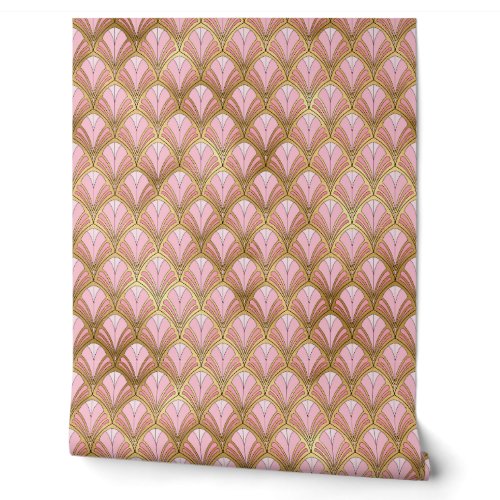 Pink Gold Art Deco Geometric Pattern Wallpaper