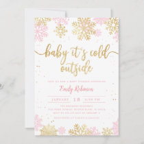 Pink Gold Baby It's Cold Outside Girl Baby Shower  Invitation