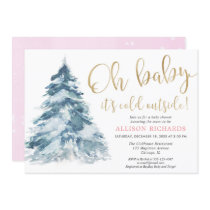 Pink gold Baby it's cold outside girl baby shower Invitation