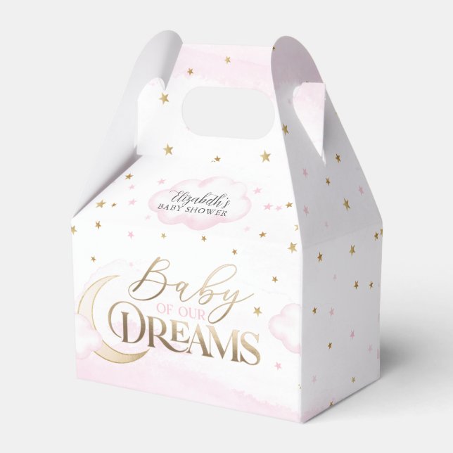 Pink Gold Baby of our Dreams Baby Shower Favor Boxes (Back Side)