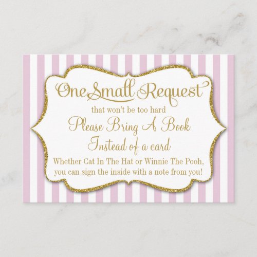 Pink Gold Baby Shower Book Card Bring A Book Girl
