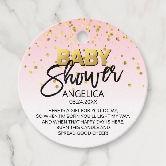 Pink Gold Baby Shower Candle Votive Favor Favor Tags Zazzle Com