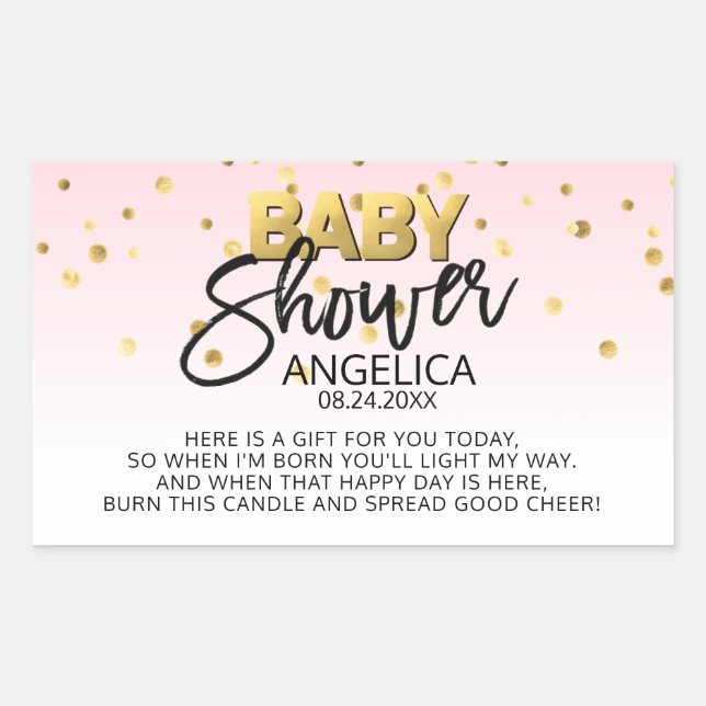 Pink Gold Baby Shower Candle Votive Favor Labels (Front)