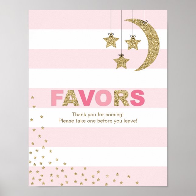 pink gold baby shower decor favors table sign pink (Front)