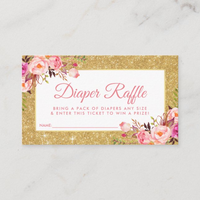 Pink Gold Baby Shower Diaper Raffle Ticket Card P (Front)