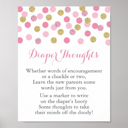 Pink  Gold Baby Shower Diaper Thoughts Game Sign