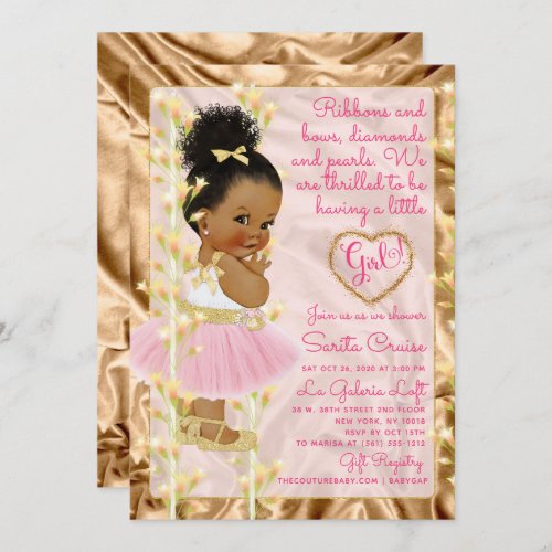 Pink  Gold Baby Shower Ethnic Invitation