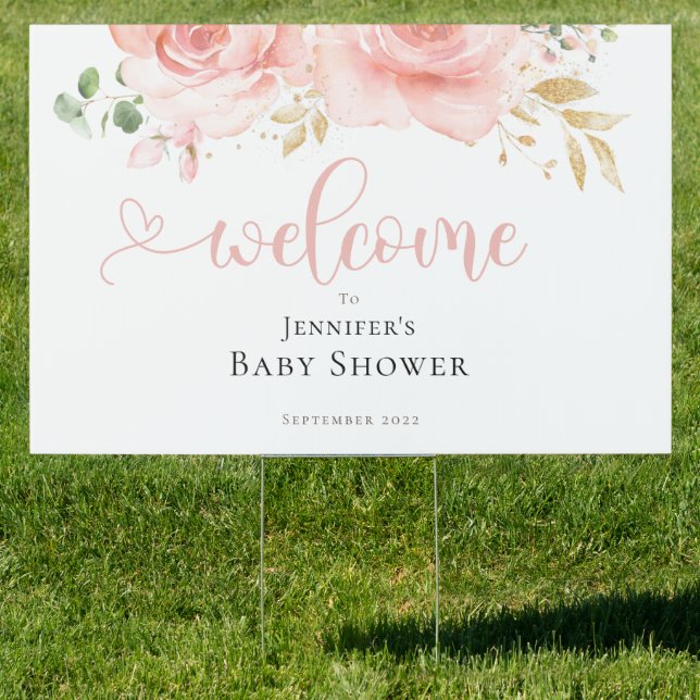 Pink & Gold Baby Shower Girl Yard Sign (Insitu)