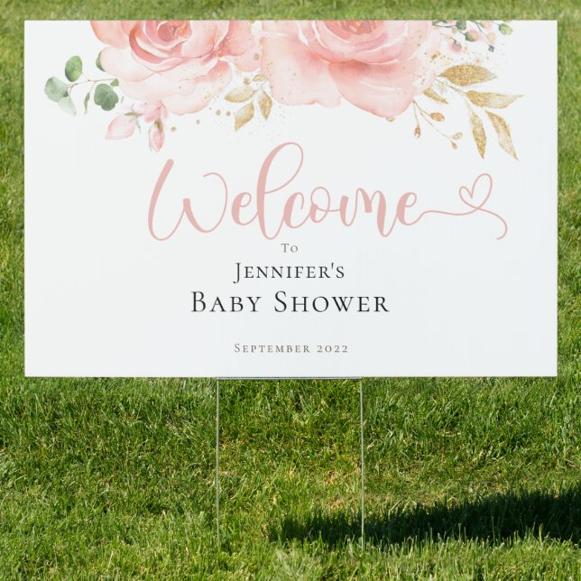 Pink & Gold Baby Shower Girl Yard Sign (Insitu)