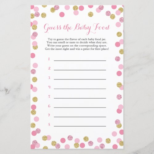 Pink  Gold Baby Shower Guess the Baby Food Game
