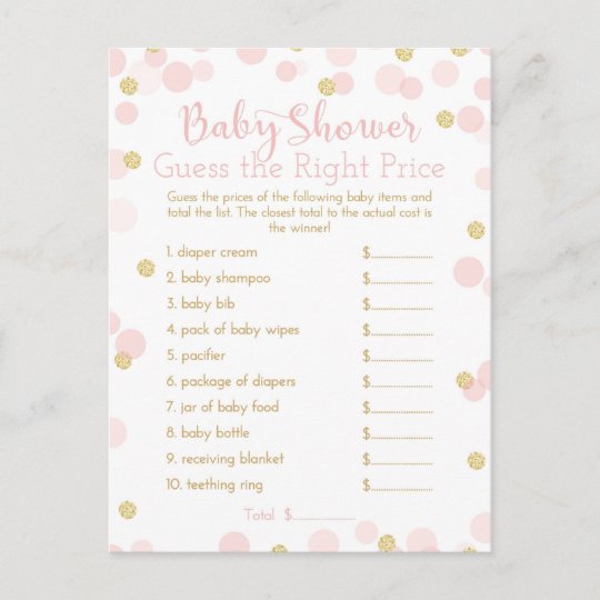 Pink & Gold Baby Shower Guess the Price Game Card | Zazzle.com