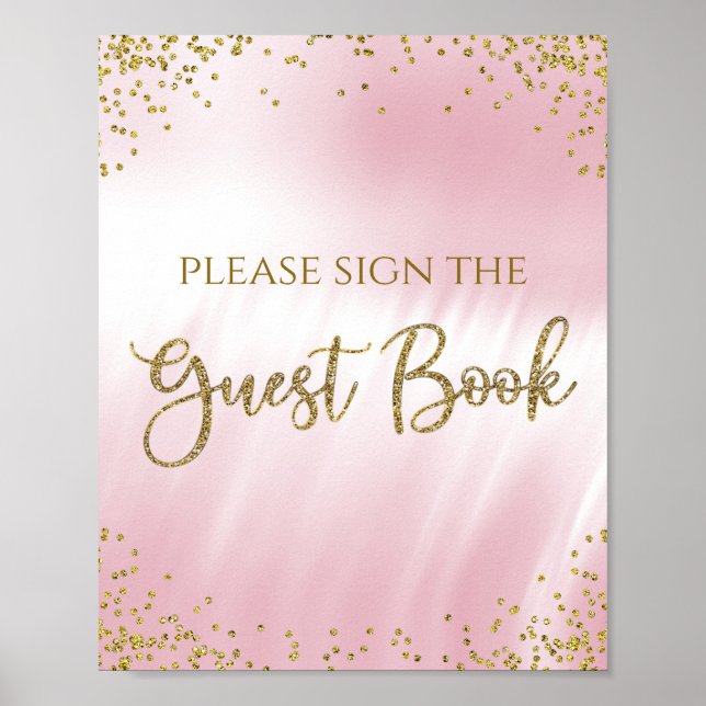 Pink Gold Baby Shower Guest Book Table Sign (Front)