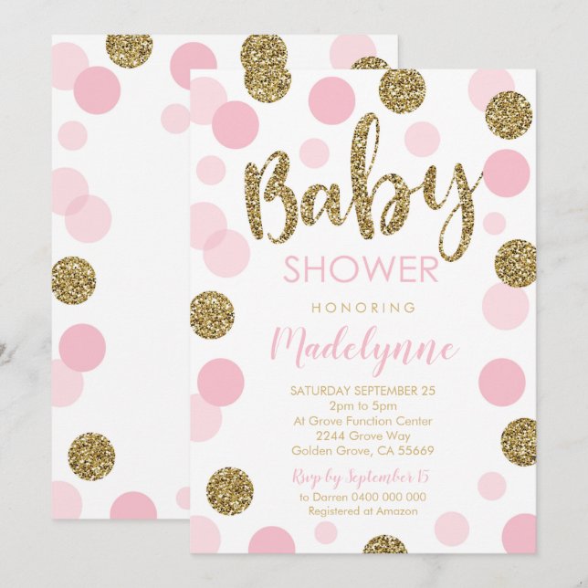 Pink Gold Baby Shower invitation Confetti Girl (Front/Back)