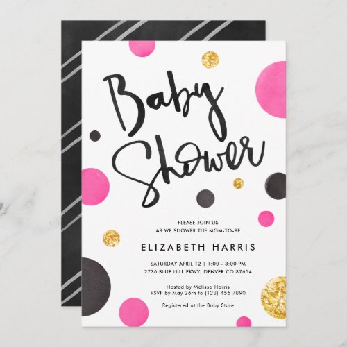 Pink  Gold Baby Shower Invitations _ Polka Dots
