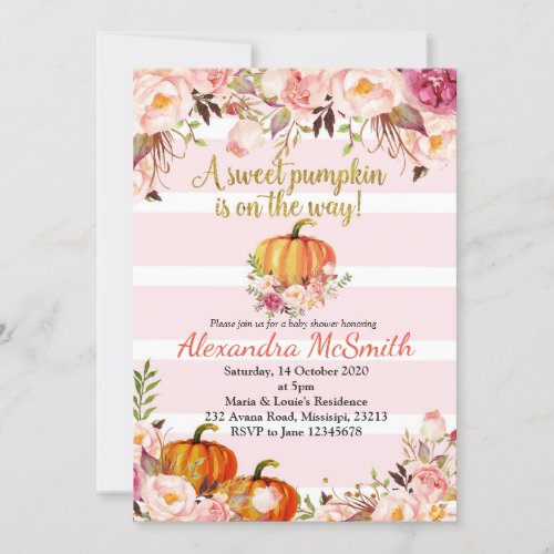 Pink gold baby shower pumpkin invitation