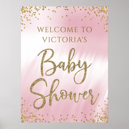 Pink Gold Baby Shower Welcome Sign