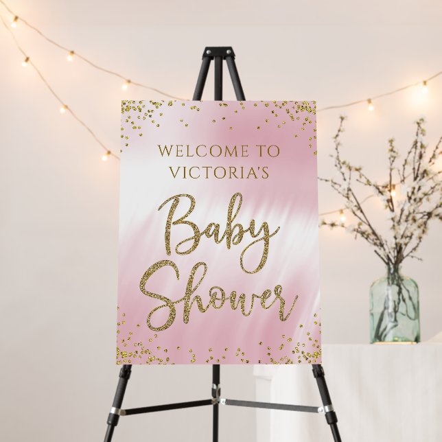 Pink Gold Baby Shower Welcome Sign (In Situ (Stand))