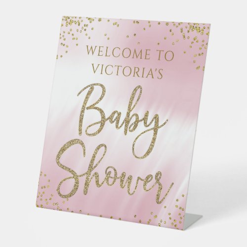 Pink Gold Baby Shower Welcome Table Sign