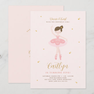 Pink & Gold Ballerina Birthday Invitation